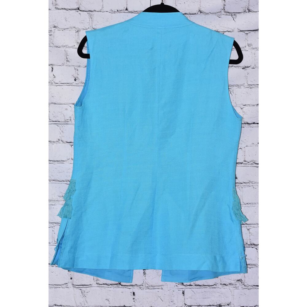 BEREK Mix-Media Wearable Art Embellished Couture Linen Vest Blue Medium NWT - Picture 3 of 8